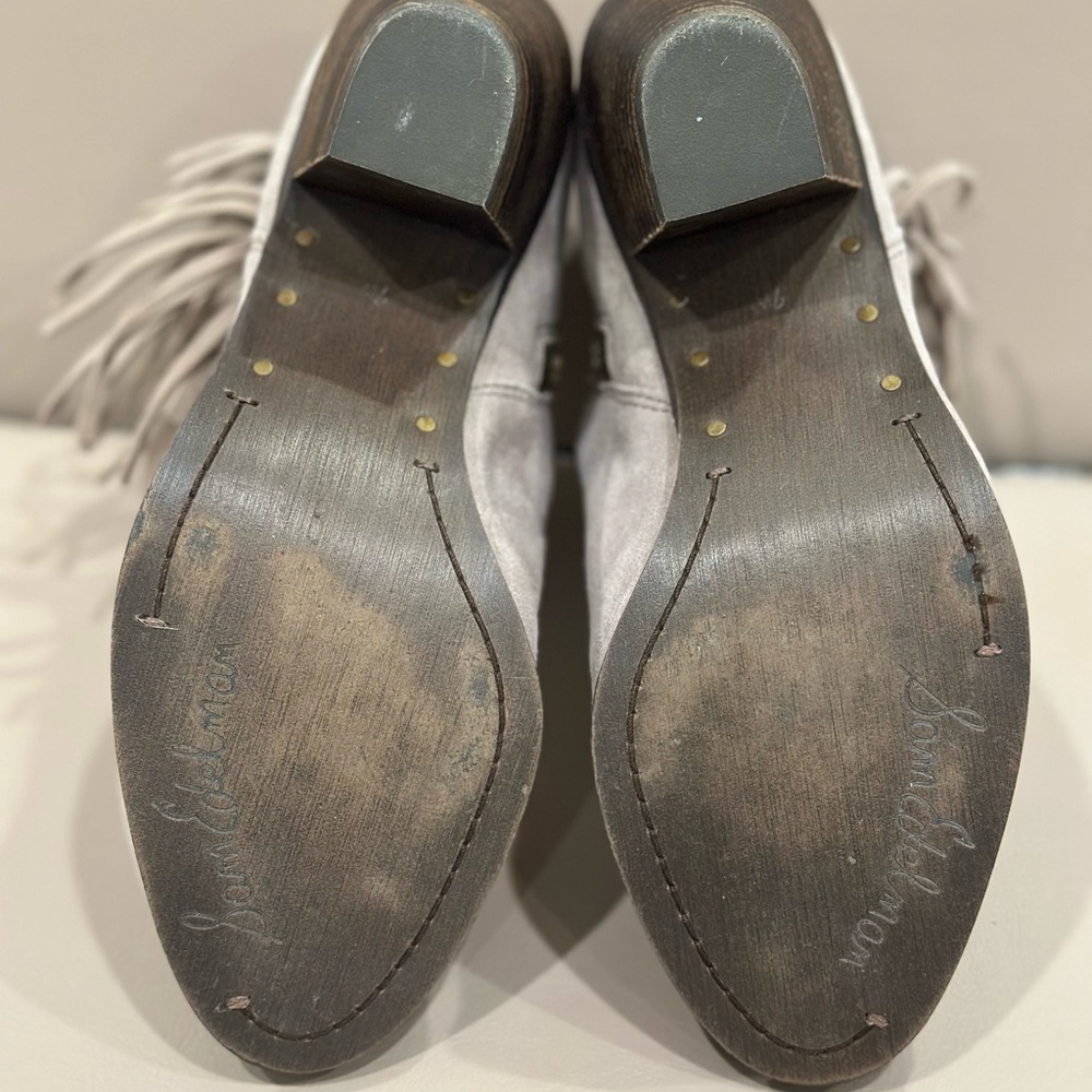 Sam Edelman Light Gray Suede Fringe Ankle Booties - Picture 10 of 10
